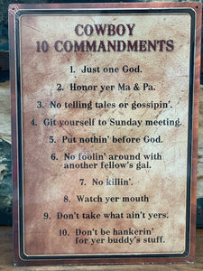 Cowboy 10 Commandments Metal Sign