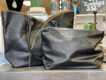Load image into Gallery viewer, Black Heavy Stitched 2 pc Purse Set