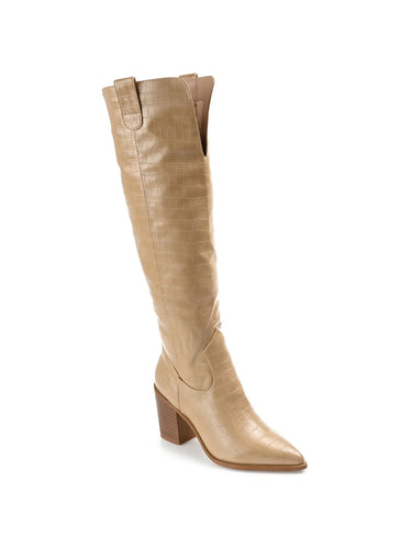 Therese Cowgirl Tan Croco Boots