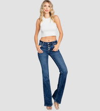 Load image into Gallery viewer, Button Up Low Rise Stone Wash Flare Jeans