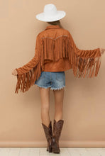 Load image into Gallery viewer, Rust Suede Eyelet Fringe Jacket