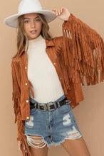 Load image into Gallery viewer, Rust Suede Eyelet Fringe Jacket