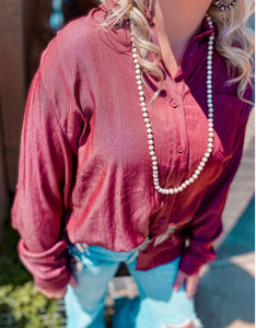 Maroon Button Down Chambray Top