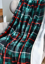 Load image into Gallery viewer, Winter Green &amp; Red Plaid Double Layered Sherpa Blanket