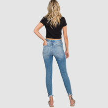 Load image into Gallery viewer, Mid Rise Distressed Ankle Skinny Jeans with Frayed Hem