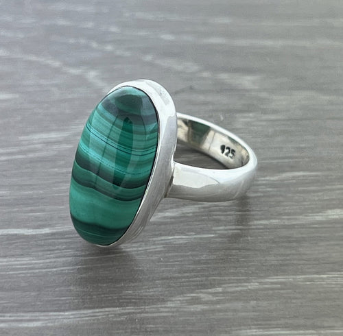 Oval Malachite Sterling Silver Ring