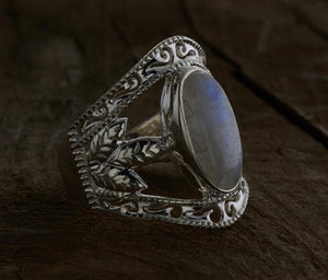 Moonstone Sterling Silver Leaf Ring