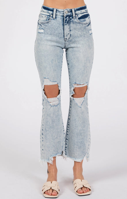 High Rise Crop Bootcut Frayed Hem Jeans