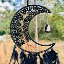 Load image into Gallery viewer, Black Obsidian Tree of Life Crescent Moon Dreamcatcher