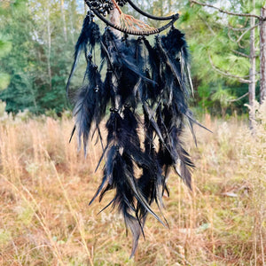 Black Obsidian Tree of Life Crescent Moon Dreamcatcher