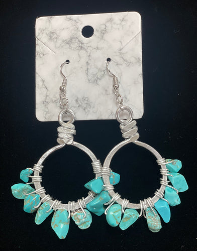 Angela Catirina Jones Round Silver Turquoise Stone Dangle Earrings