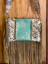 Load image into Gallery viewer, Keep It Gypsy Braided Maxine Cactus Creek Leather/Hide TealCroc Crossbody Purse