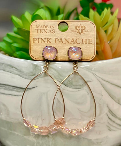 Pink Panache Studded Pink Swarovski Crystal Beaded Gold Teardrop Earrings