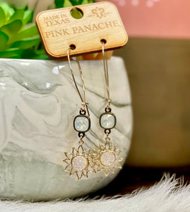 Pink Panache White Swarovski Crystal Fish Hook Earrings with Pearl Sun Dangle Charm