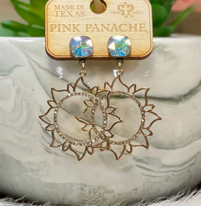 Pink Panache Gold Studded AB Swarovski Crystal Sun Burst Dangle Earrings