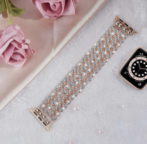 Rose Gold Rhinestone Elastic Smart Watch Band