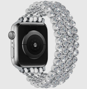 Silver Rhinestone Elastic Smart Watch Band