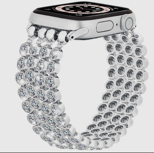 Silver Rhinestone Elastic Smart Watch Band