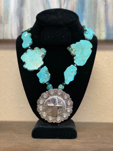 Turquoise Cross Concho Necklace