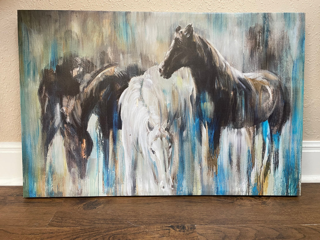 Turquoise Wild Horse 21”X32” Canvas Painting