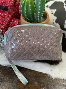 Glitter Quilted Print Cosmetic Wristlet Case