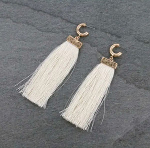 Ivory Long Tassel Post Earrings