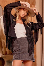 Load image into Gallery viewer, Black Long Fringe Suede Jacket