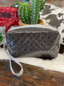 Glitter Quilted Print Cosmetic Wristlet Case