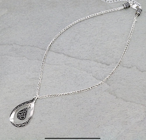 Silver Designer Line Teardrop Pendant Necklace