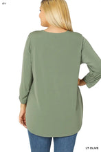 Load image into Gallery viewer, Plus Size Light Olive Front Zip 3/4 Sleeve Top