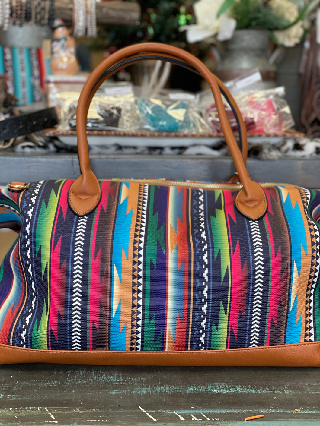 Multi Colored Aztec Print Duffel Handbag