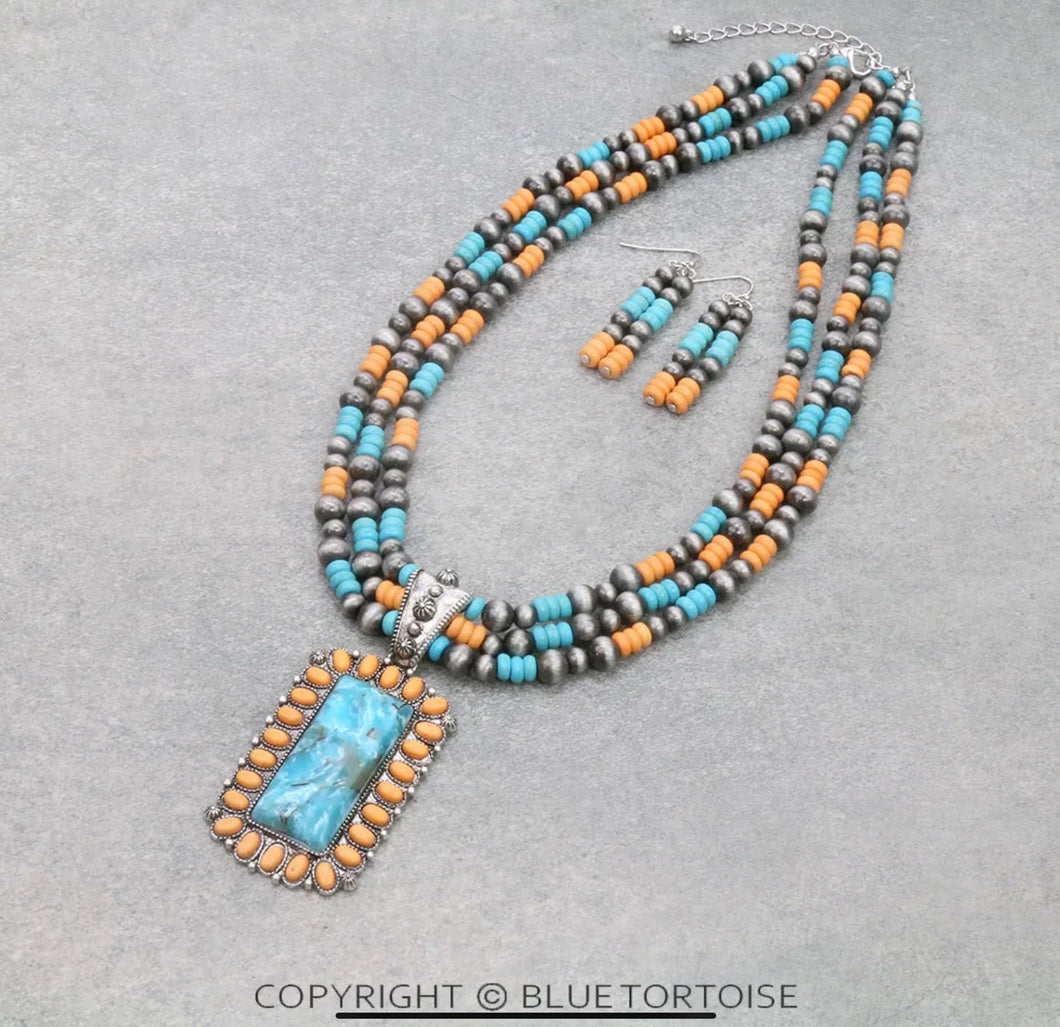 Western Multi Layered Rectangle Pendant Necklace Set