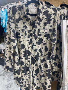 Cow Print Bling Snap Shirt Dress