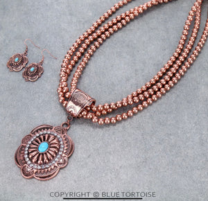 Western Concho with Stone Layered Necklace Set