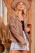 Load image into Gallery viewer, Stone Long Fringe Suede Jacket