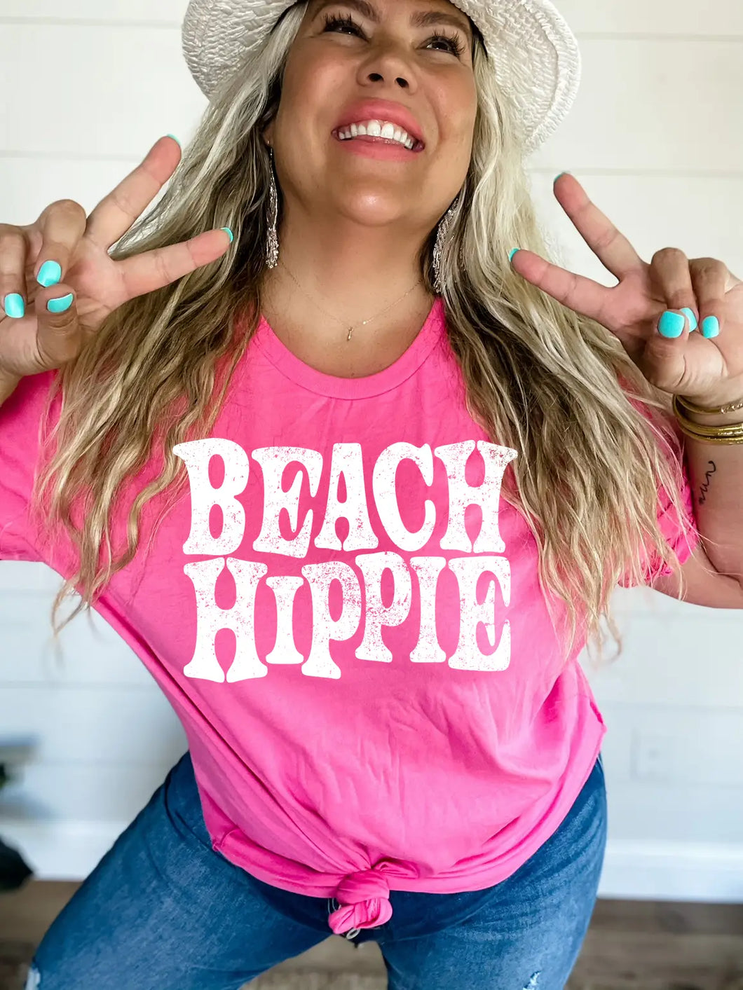 Pink Beach Hippie Graphic T-Shirt