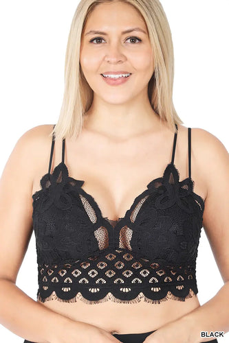 Plus Size Black Padded Crochet Lace Bralette