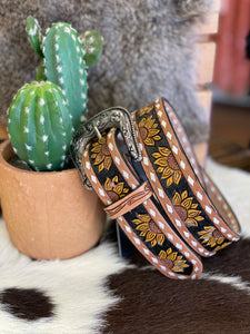 American Darling Tooled Leather Sunflower Belt