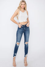 Load image into Gallery viewer, Dark Wash Distressed Ankle Skinny Jeans