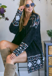 Black Long Sleeve Soft Tribal Cardigan