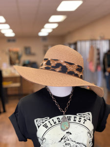 Floppy Sun Hat with Leopard Scarf Band