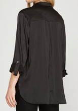 Load image into Gallery viewer, Black Satin Long Sleeve Button Up Top
