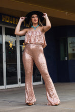 Load image into Gallery viewer, Rose Gold Sequin Strapless Jumpsuit