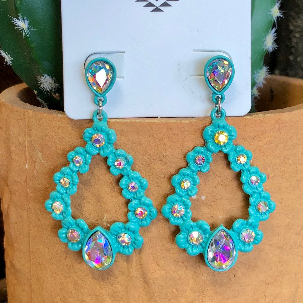 Floral Teardrop Rhinestone Stud Earrings