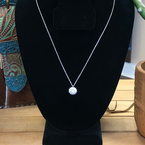 White Gold Dipped CZ with Center Pearl Necklace