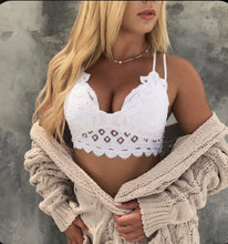 Load image into Gallery viewer, White Padded Crochet Lace Longline Bralette