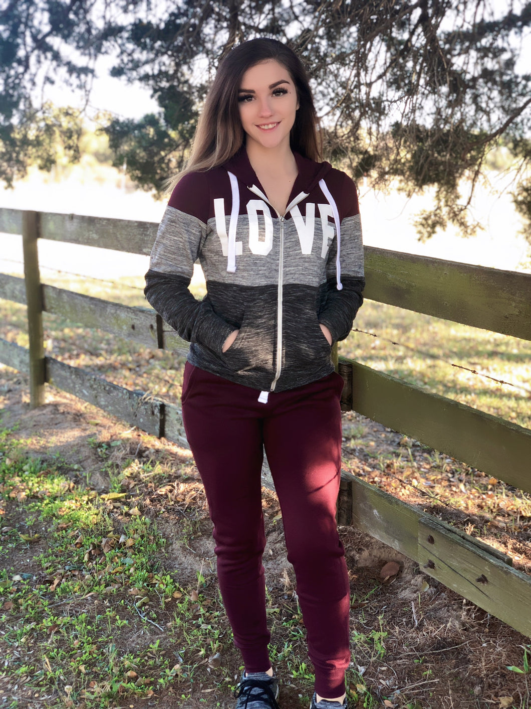 Maroon 3 Block Love Zip Up Hooded Jacket with Joggers - 2PC SET