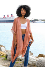 Load image into Gallery viewer, Sequin Border Frayed Trim Kimono - ONE SIZE